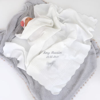 Personalised Baby Christening Silver Embroidered Shawl, 6 of 10