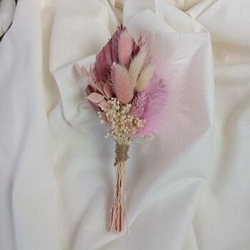Mini White And Pink Dried Flower Boutonnieres, 4 of 4