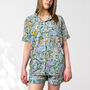 Pale Blue Floral 100% Cotton Ladies Pyjama Short Set, thumbnail 4 of 12