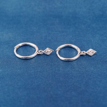 Silver Diamond Drop Hoop Earrings With Cz Stone, 3 of 7