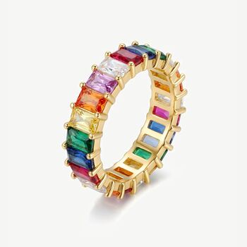 Women's Rainbow Ring With Colourful Baguette Stones In 18k Gold, 4 of 5