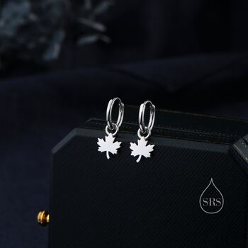 Delicate Maple Leaf Charm Huggie Hoop Earrings, 5 of 11