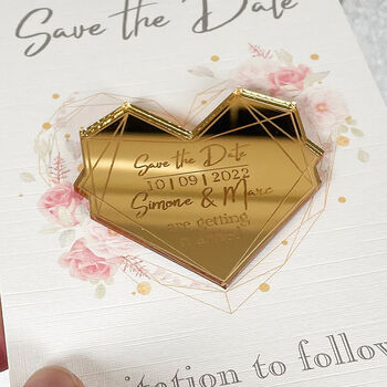 Wedding Geometric Heart Mirror Save The Date Magnet, 7 of 7