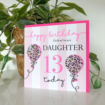 Leopard Love Balloon Daughter 13th Birthday Card, 2 of 3