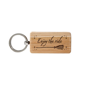 Oak Keyring 'Enjoy The Ride' With Broomstick Illustration | House Keys | Novelty | Halloween, 2 of 2