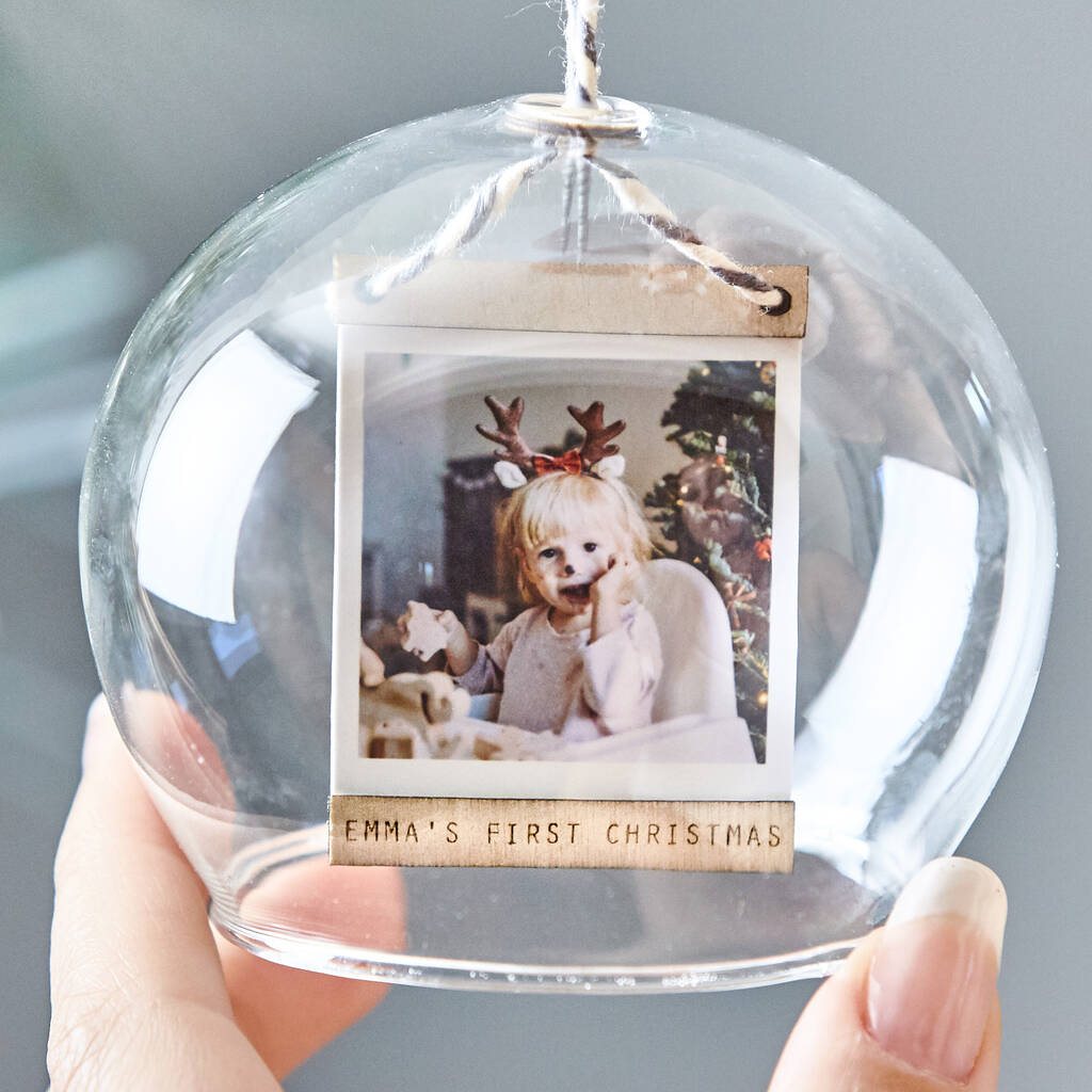 Personalised Baby's First Christmas Photo Dome Bauble, 1 of 2