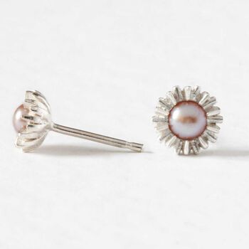 Dahlia Bud Freshwater Pearl Earrings – Silver, 3 of 4