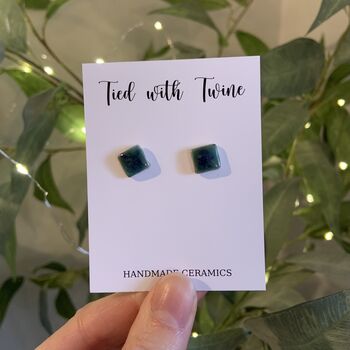 Green Blue Crackle Glaze Ceramic Square Studs, 5 of 9