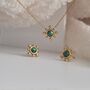 18k Gold Sunburst Australian Green Blue Opal Necklace And Stud Earrings Set, thumbnail 4 of 12