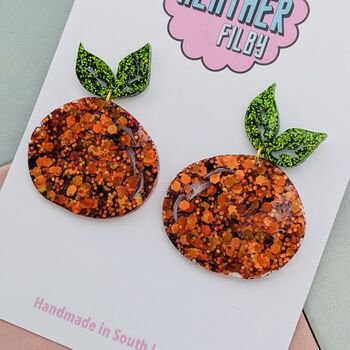 Orange Glitter Resin Earrings, 3 of 4