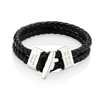 Personalised Men's Silver Black Leather Bolo Bracelet, 3 of 8