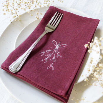 Embroidered Mistletoe Linen Napkins, 6 of 6