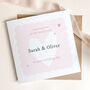 Personalised Wedding Day Card For The Newlyweds Featuring A Modern Pink And White Heart Design, thumbnail 3 of 4