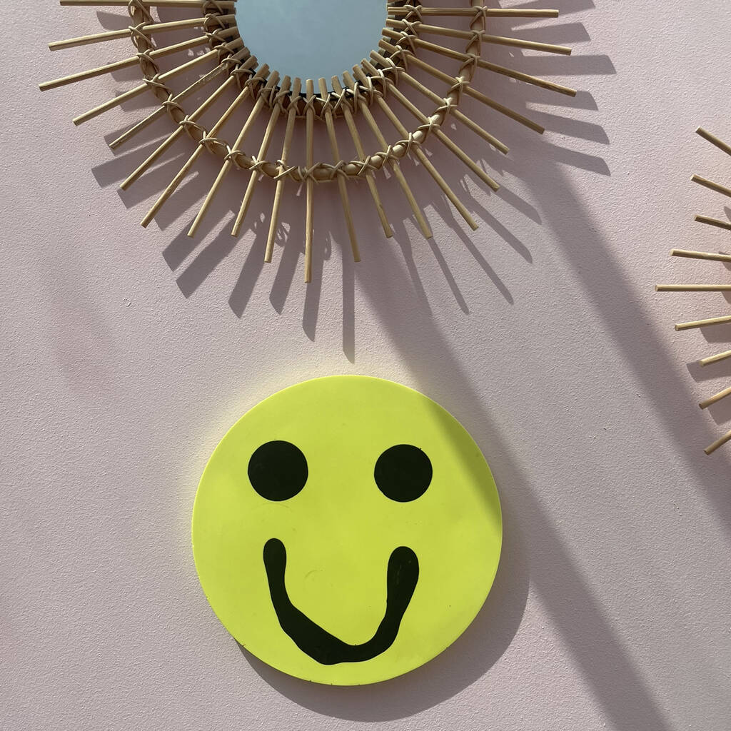 Smiley Face Wall Hanging Neon Yellow, 1 of 6
