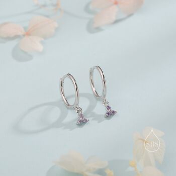 Sterling Silver Extra Tiny Three Cz Huggie Hoop Earrings, 8 of 12