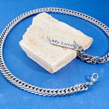 Personalised Silver Stainless Steel Flat Curb Necklace, Cuban Chains, 4 of 10