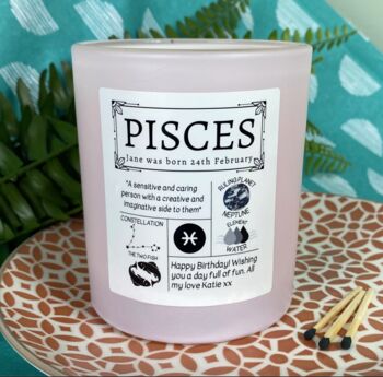 Personalised Pisces Horoscope Star Sign Candle, 3 of 11