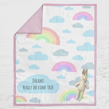 Personalised Baby Gift Clouds And Rainbows Quilt, 3 of 7