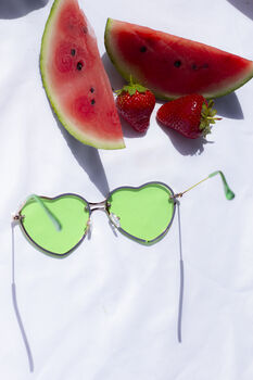 Green Rimless Colour Tint Heart Sunglasses, 5 of 7