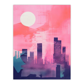 Sunrise City Silhouette Pink Purple Bold Wall Art Print, 6 of 6