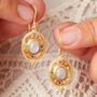 Moonstone Textured Drop 18 K Gold And Silver Earrings, thumbnail 3 of 10