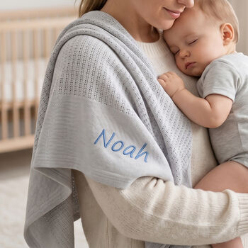 Personalised Blue Cellular Baby Blanket Embroidered, 6 of 11