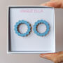Sara Wooden Loop Stud Earrings Blue, thumbnail 3 of 7