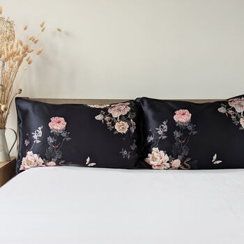 Silk Pillowcase Gift Box Black Floral 100% Pure Soft Mulberry Silk Satin Standard Double Luxury Sleep, 5 of 8
