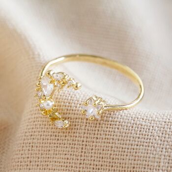 Adjustable Crystal Moon And Star Ring In Gold Plating, 3 of 3