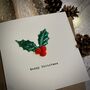 Personalised Holly Pom Pom Happy Christmas Card, thumbnail 2 of 2