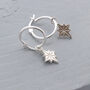 Sterling Silver North Star Charm Hoop Earrings, thumbnail 4 of 6