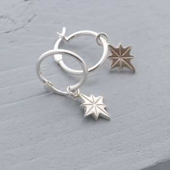 Sterling Silver North Star Charm Hoop Earrings, 4 of 6