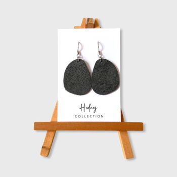 Pebble Shape Leather Earrings Distressed Charcoal, 2 of 4