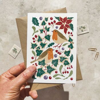 Set Of Eight Botanical Block Print Christmas Cards, 5 of 8
