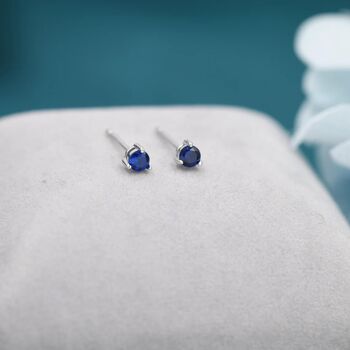 Tiny Sapphire Blue Cz Stud Earrings In Sterling Silver, 2 of 12