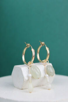 14 K Gold Filled Hoop Earrings With Gemstone Charms, 6 of 9
