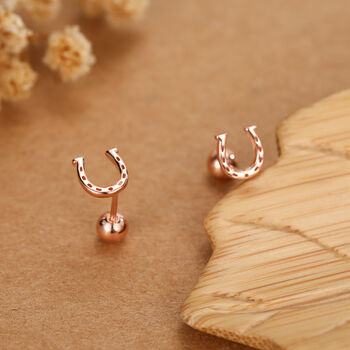 Sterling Silver Horseshoe 18 G Screw Back Stud Earrings, 2 of 11