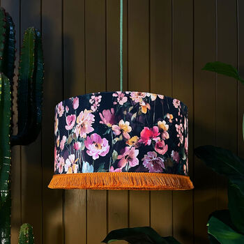 Hazy Meadow Fringed Lampshade In Plum Pudding Velvet, 2 of 5