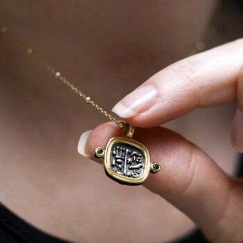 Gold Plated Sterling Silver Hieroglyphics Square Necklace, 2 of 11