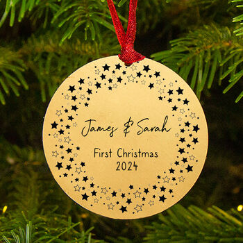 Personalised Couples First Christmas Star Tree Decoration Bauble, 2 of 5