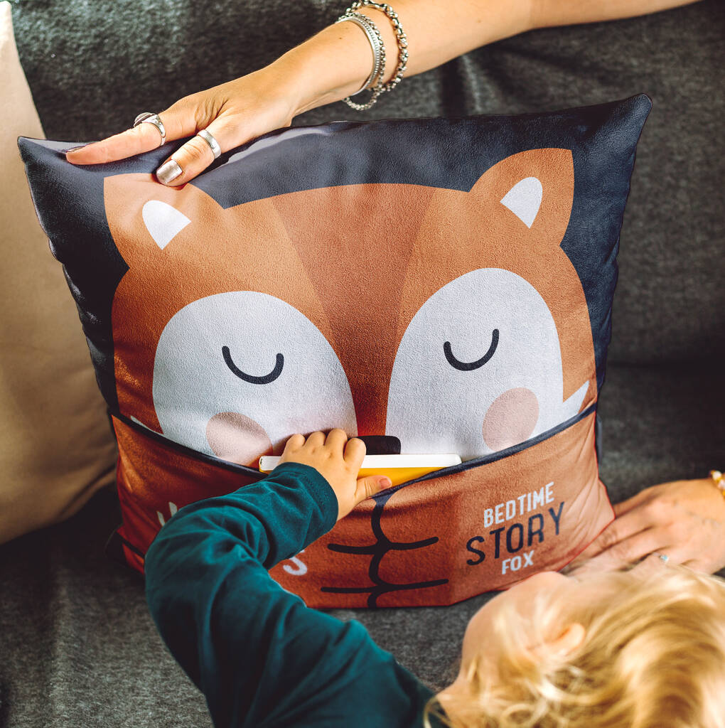 Personalised Story Time Fox Cushion With Pocket, 1 of 3