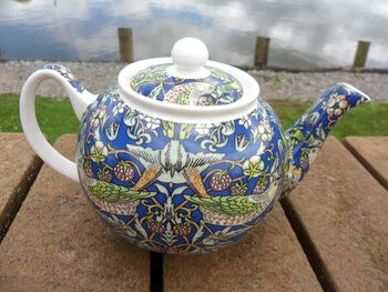 Two Cup Teapot In Blue Strawberry Thief Design, 6 of 11