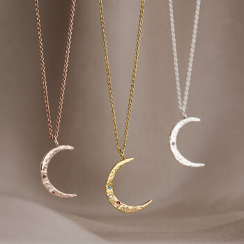 Textured Confetti Birthstone Crescent Moon Necklace, 3 of 10
