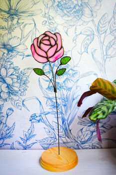 Pink Rose Flower Stem Faux Glass Flowers, 2 of 11