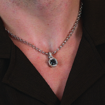 Silver Octagon Pendant Necklace With Black Spinel Stone In Rhodium Plated Sterling Silver, 8 of 8