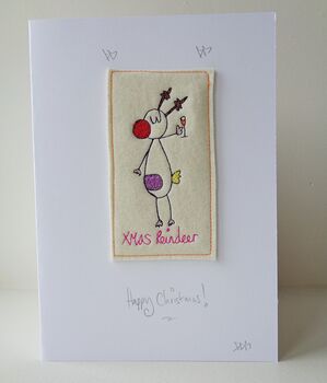 Two Embroidered Reindeer Christmas Cards, 5 of 8