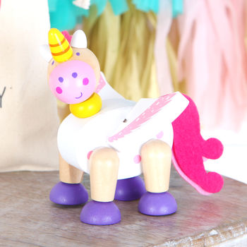 Wooden Unicorn Flexible Toy And Personalised Cotton Bag, 2 of 5