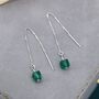 Sterling Silver Green Cz Cube Threader Earrings, thumbnail 1 of 10