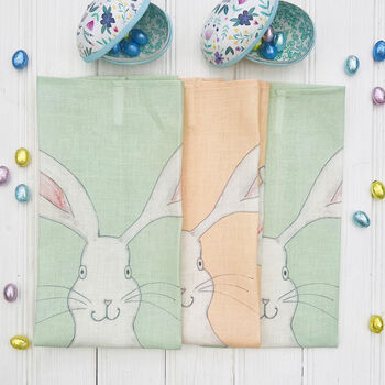 Green Easter Rabbit Linen Tea Towel, 3 of 4