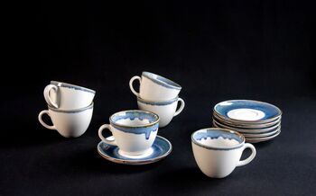 Blue Tea Cup With Saucer Porcelain, 6 of 9